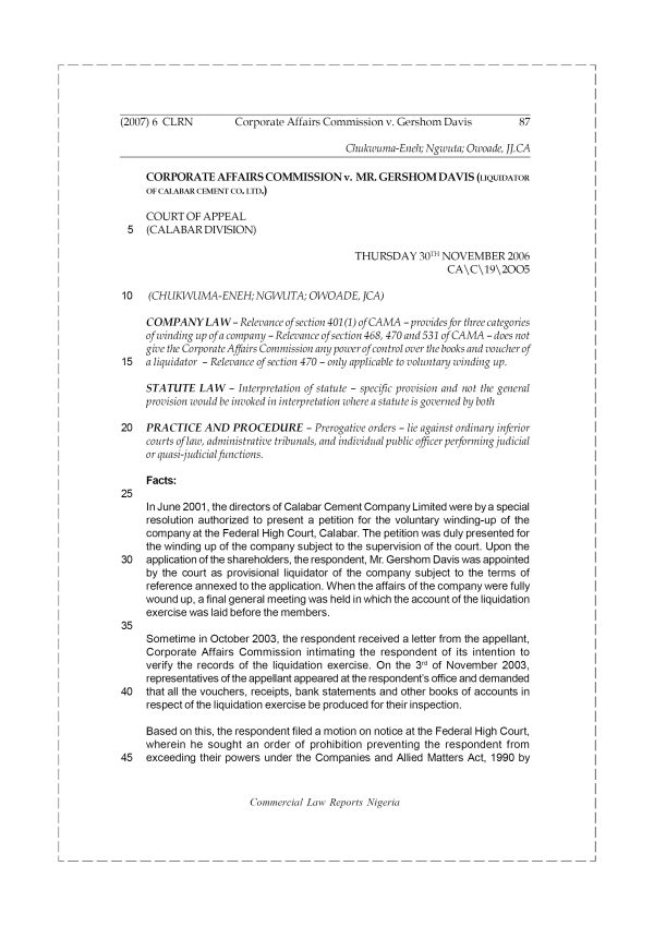 Corporate Affairs Commission v. Gershom Davis