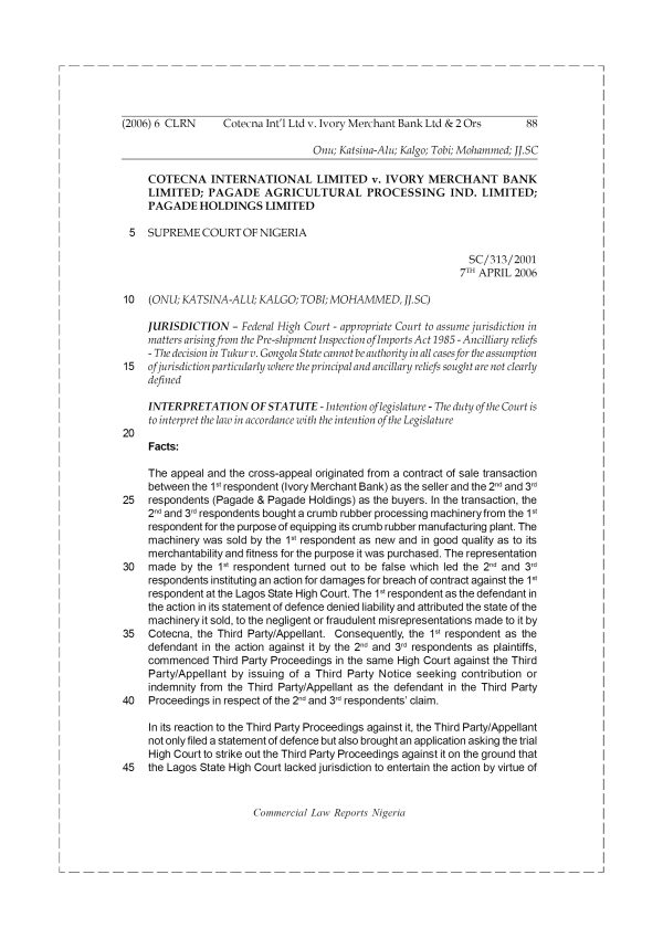 Cotecna Int’l Ltd v. Ivory Merchant Bank Ltd &  2 Ors