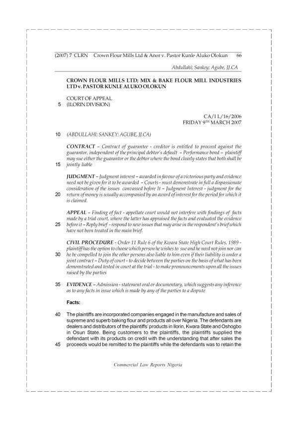 Crown Flour Mills Ltd & Anor v. Pastor Kunle Aluko Olokun