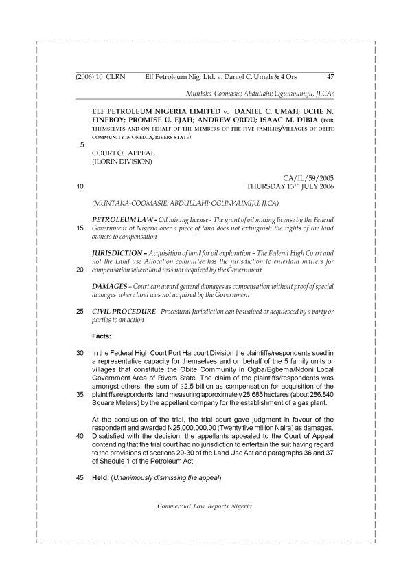 Elf Petroleum Nig. Ltd. v. Daniel C. Umah & 4 Ors