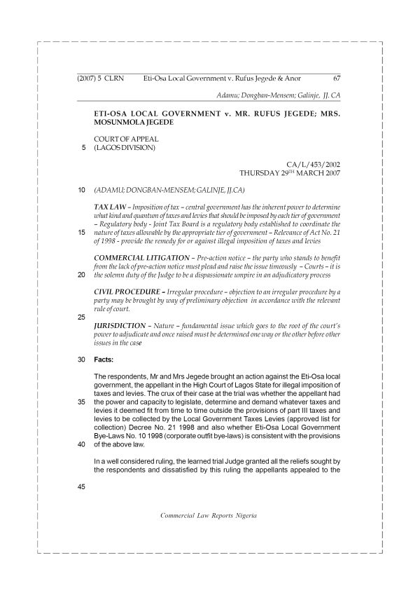 Eti-Osa Local Government v. Rufus Jegede & Anor