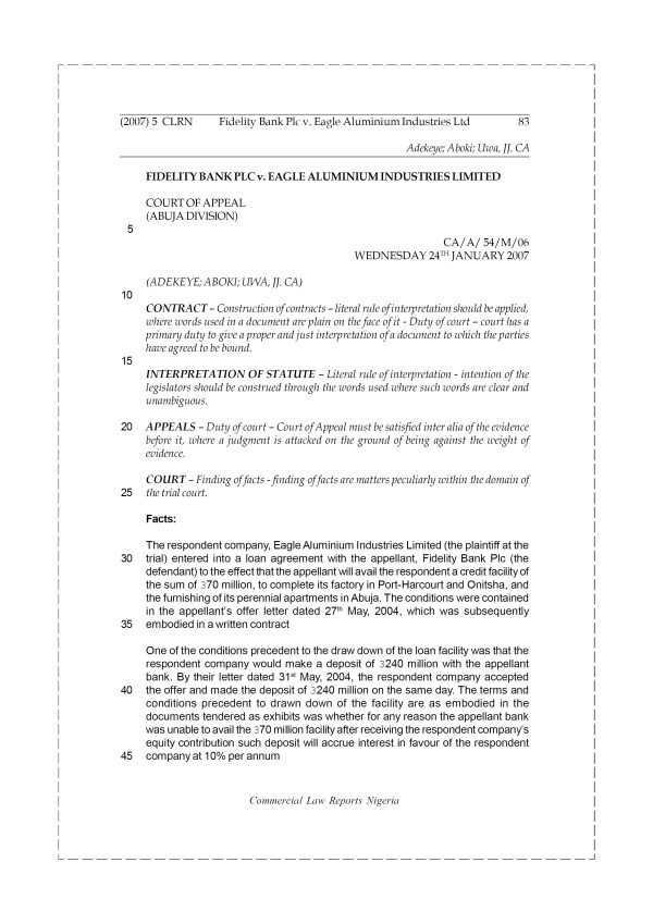Fidelity Bank Plc v. Eagle Aluminium Industries Ltd