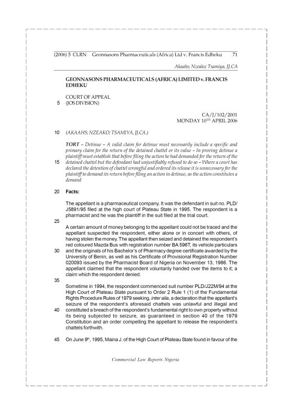 Geonnasons Pharmaceuticals (Africa) Ltd v. Francis Edheku