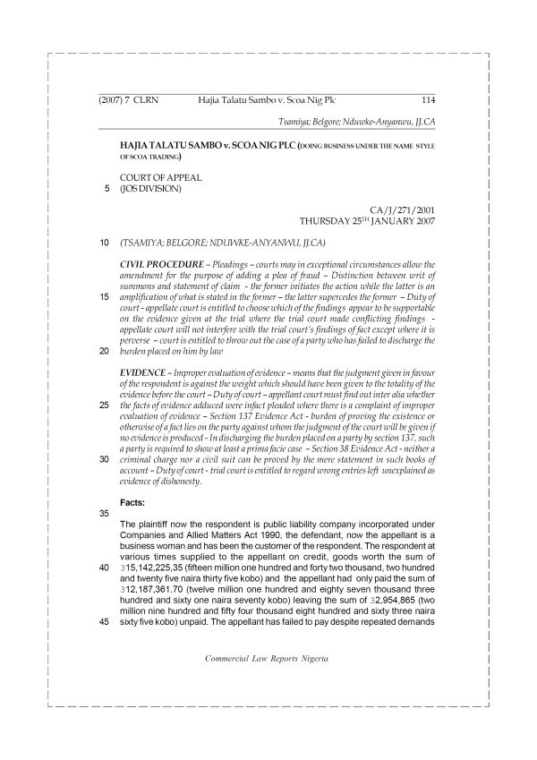 Hajia Talatu Sambo v. Scoa Nig Plc