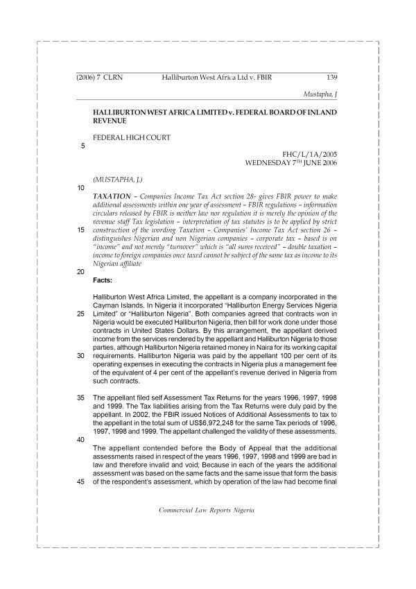 Halliburton West Africa Ltd v. FBIR
