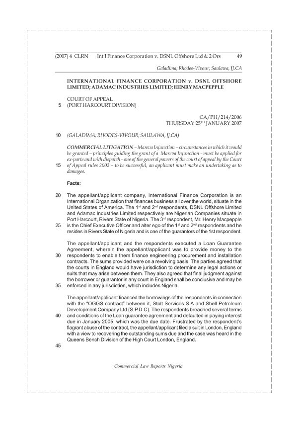 INT’L FINANCE CORPORATION v. DSNL OFFSHORE LTD & 2 ORS