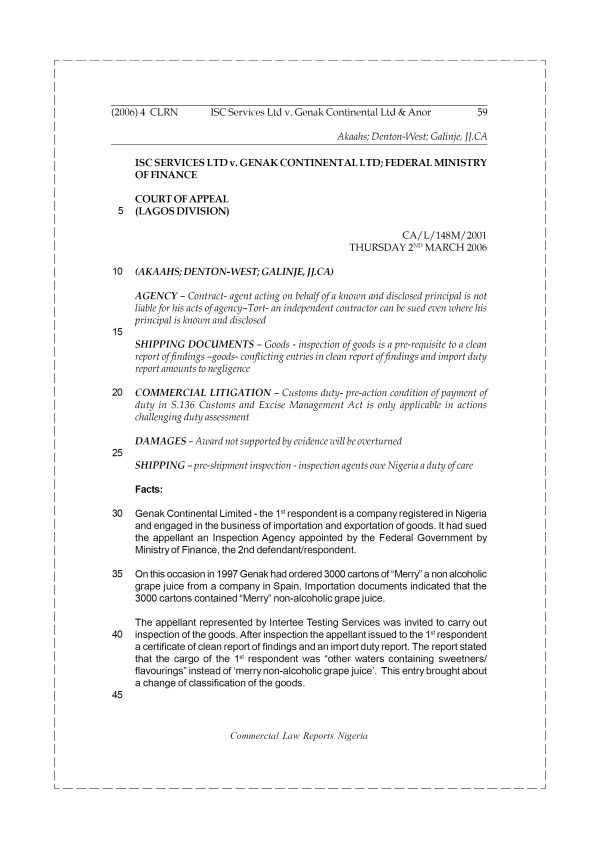 ISC Services Ltd v. Genak Continental Ltd & Anor