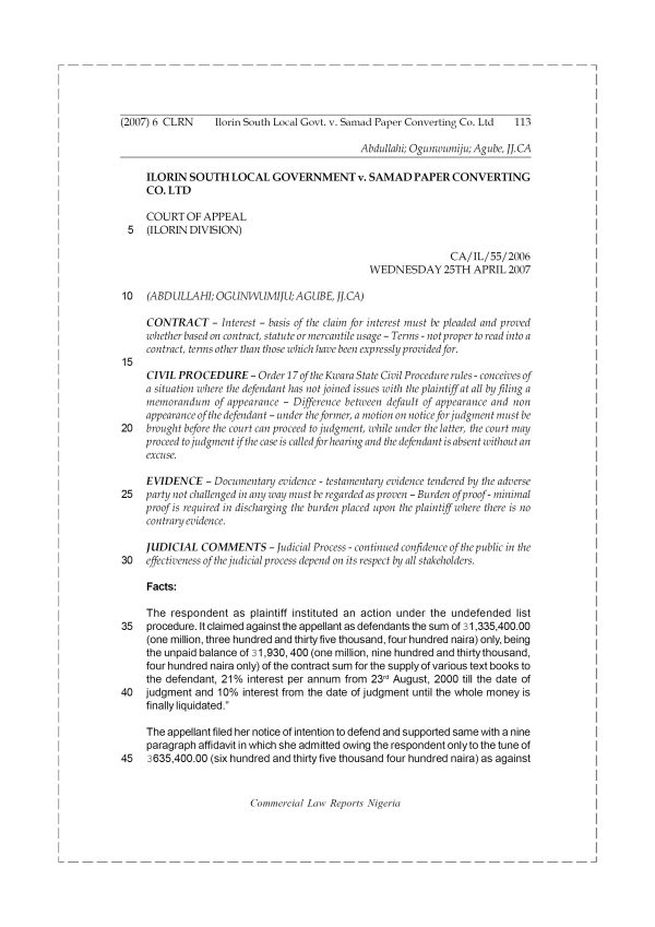 Ilorin South Local Govt. v. Samad Paper Converting Co. Ltd