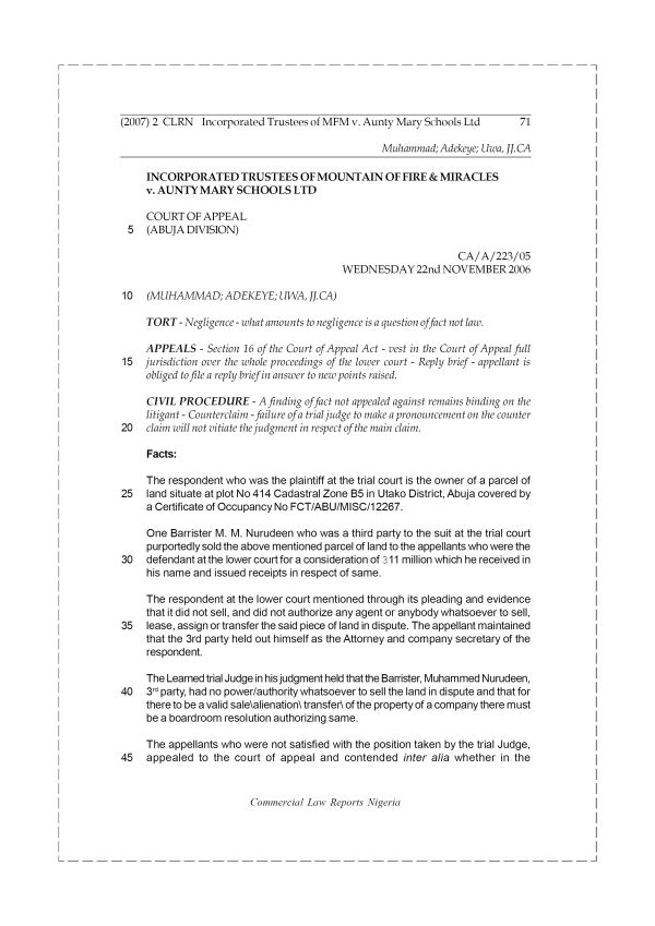 Incorporated Trustees of MFM v. Aunty Mary Schools Ltd