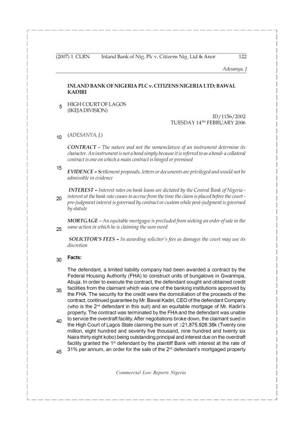 Inland Bank of Nig. Plc v. Citizens Nig. Ltd & Anor