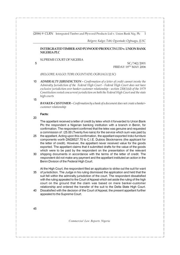 Intergrated Timber  and Plywood Products Ltd. v. Union Bank of Nig. Plc