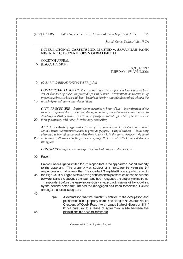 Int’l Carpets Ind. Ltd v. Savannah Bank Nig. Plc & Anor