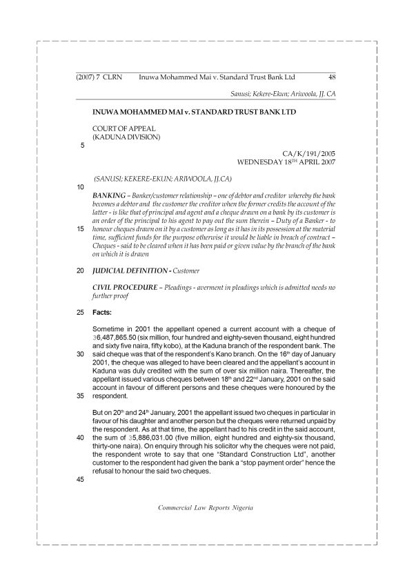 Inuwa Mohammed Mai v. Standard Trust Bank Ltd