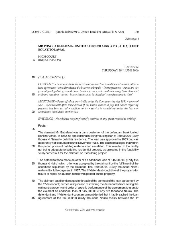 Iyinola Babafemi v. United Bank for Africa Plc & Anor
