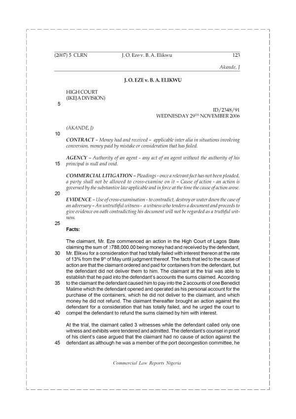 J. O. Eze v. B. A. Elikwu