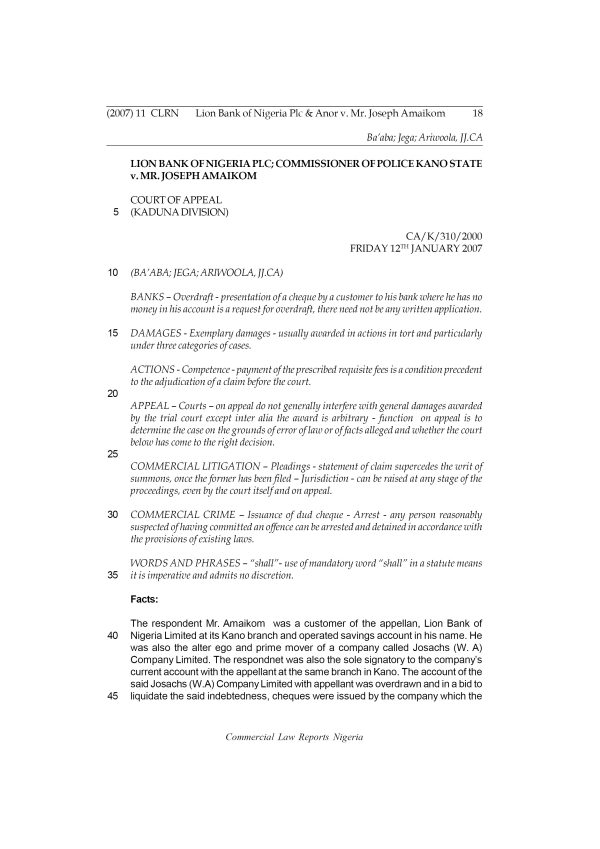 Lion Bank of Nigeria Plc & Anor v. Mr. Joseph Amaikom