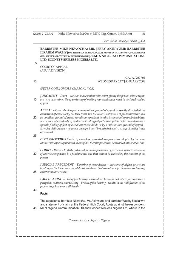 Mike Nkwocha & 2 Ors v. MTN Nig. Comm. Ltd & Anor