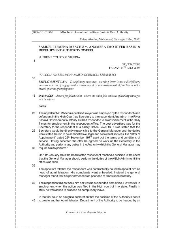 Mbachu v. Anambra-Imo River Basin & Dev. Authority