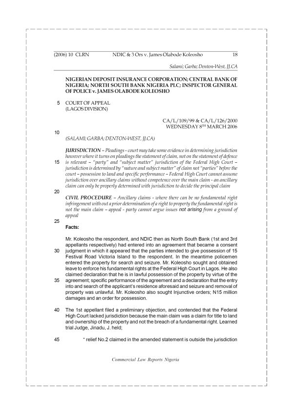 NDIC & 3 Ors v. James Olabode Koleosho