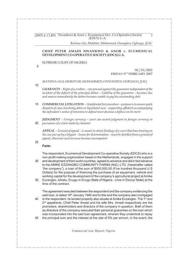 NWANKWO & ANOR v. ECUMENICAL DEV. CO-OPERATIVE SOCIETY U.A