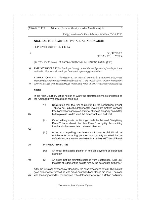 Nigerian Ports Authority v. Abu Airadion Ajobi