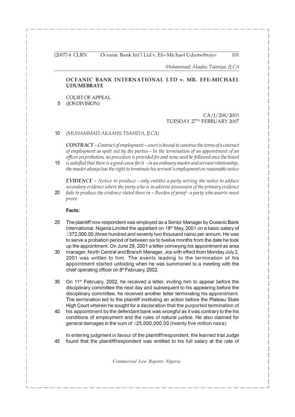 Oceanic Bank Int’l Ltd v. Efe-Michael Udumebraye