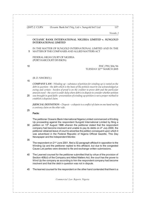 Oceanic Bank Int’l Nig. Ltd v. Sungold Int’l Ltd
