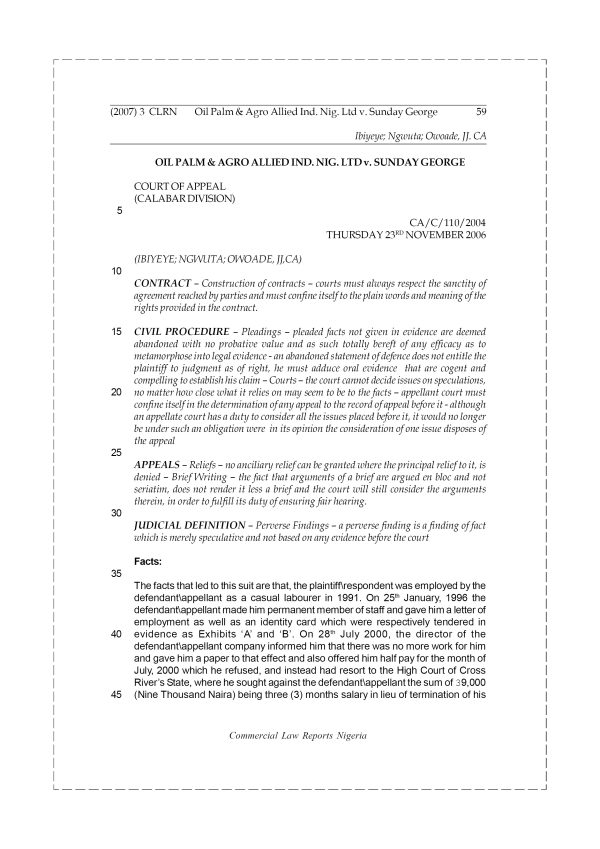 Oil Palm & Agro Allied Ind. Nig. Ltd v. Sunday George