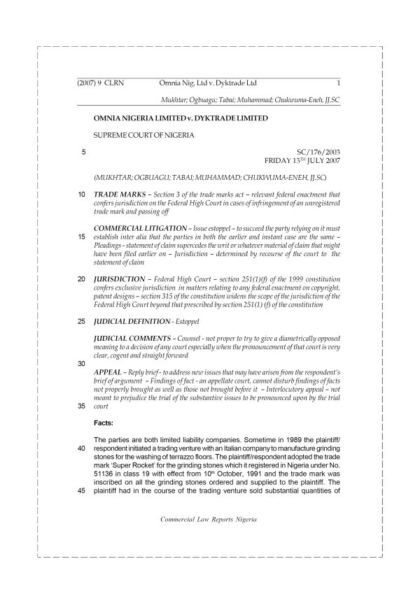 Omnia Nigeria Limited v. Dyktrade Limited