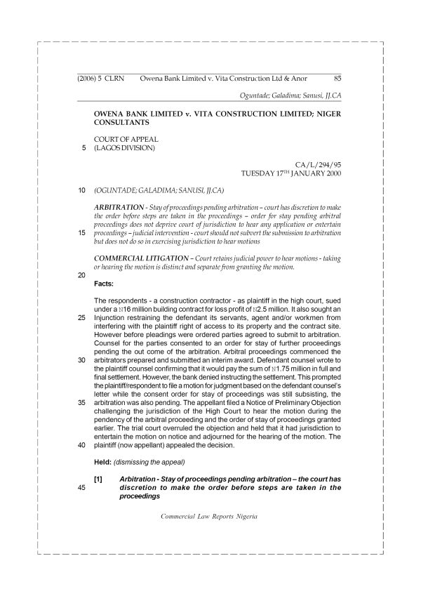 Owena Bank Limited v. Vita Construction Ltd & Anor