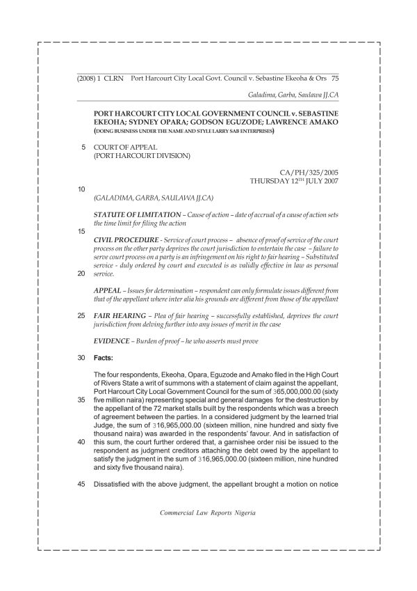 Port Harcourt City Local Govt. Council v. Sebastine Ekeoha & Ors