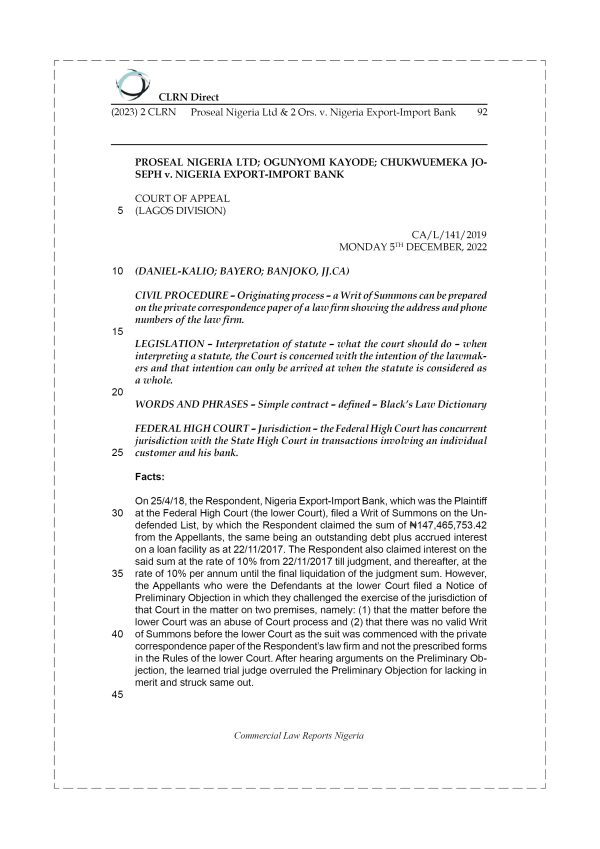 PROSEAL NIGERIA LTD & 2 ORS. v. NIGERIA EXPORT-IMPORT BANK