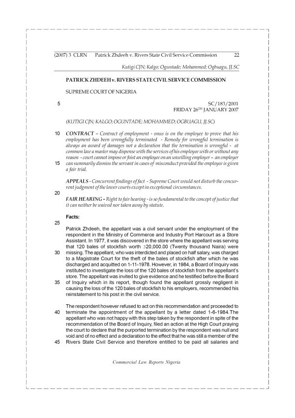 Patrick Zhdeeh v. Rivers State Civil Service Commission