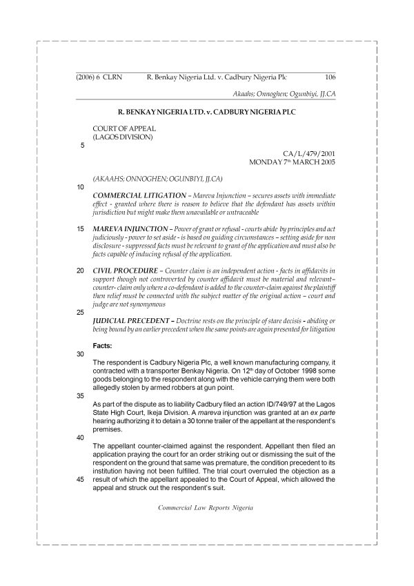 R. Benkay Nigeria Ltd. v. Cadbury Nigeria Plc