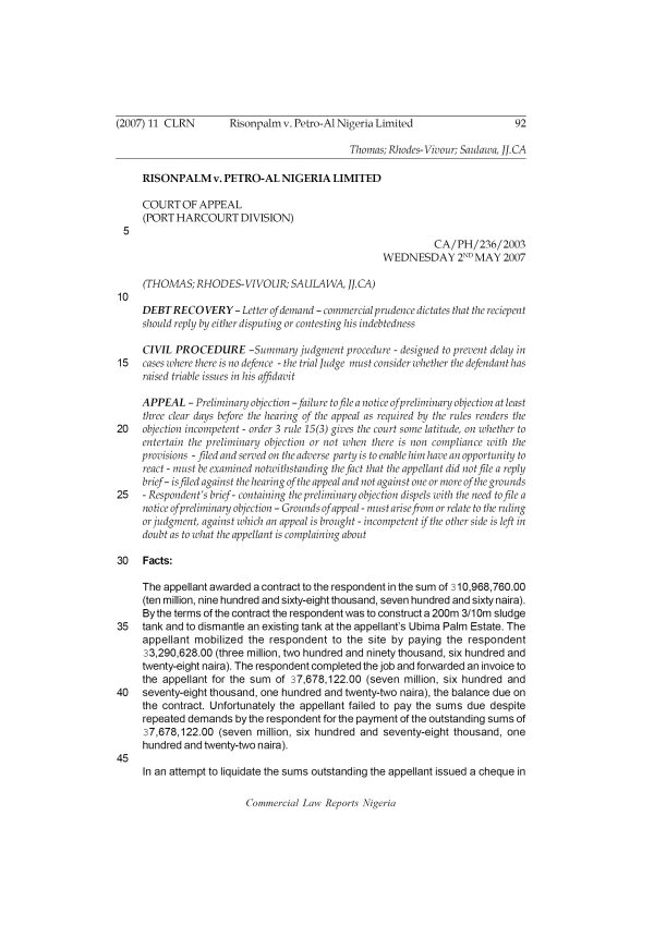 Risonpalm v. Petro-Al Nigeria Limited