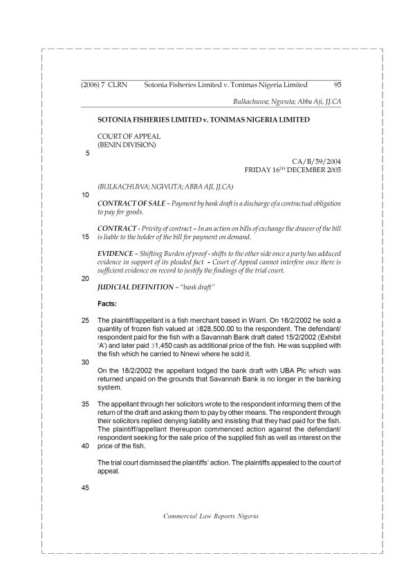 Sotonia Fisheries Limited v. Tonimas Nigeria Limited