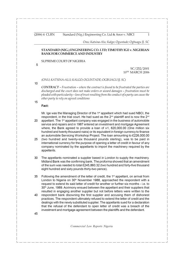 Standard (Nig.) Engineering Co. Ltd & Anor v. NBCI