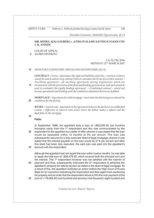 Suberu v. Atiba Iyalamu Savings Loans Ltd & Anor