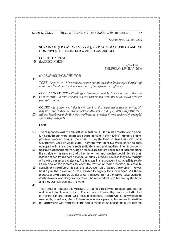 Susainah (Trawling Vessel) & 2 Ors v. Segun Abogun