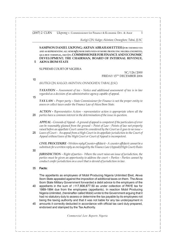 Ukpong v. Commissioner for Finance & Economic Dev. & Anor