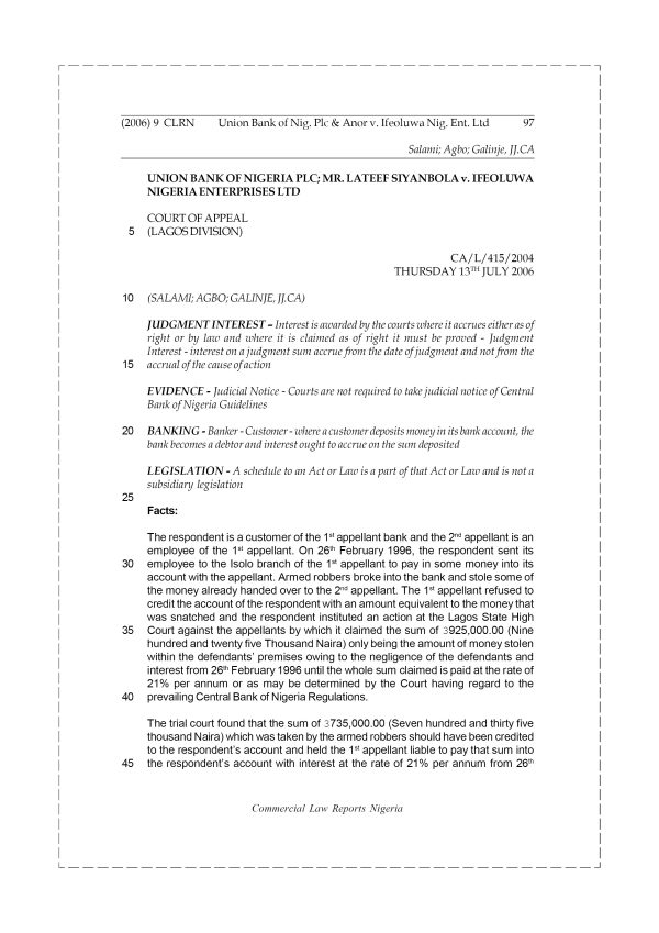 Union Bank of Nig. Plc & Anor v. Ifeoluwa Nig. Ent. Ltd