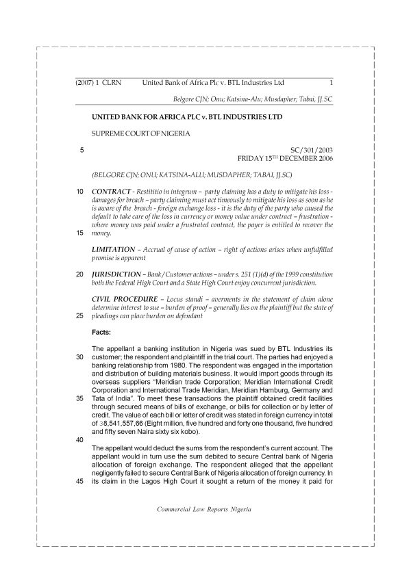 United Bank for Africa Plc v. BTL Industries Ltd
