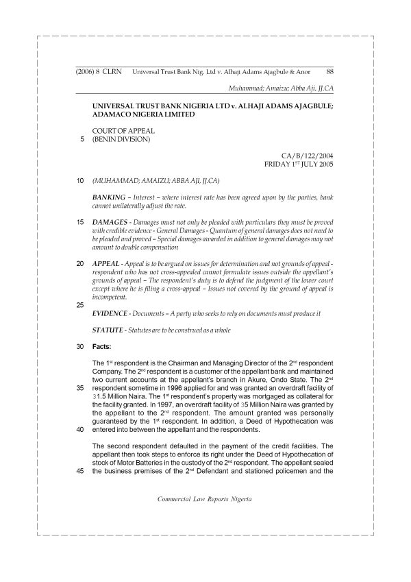 Universal Trust Bank Nig. Ltd. v. Adams Ajagbule & Anor