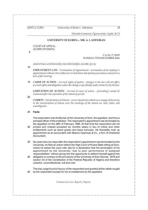 University of Ilorin v. Adeniran