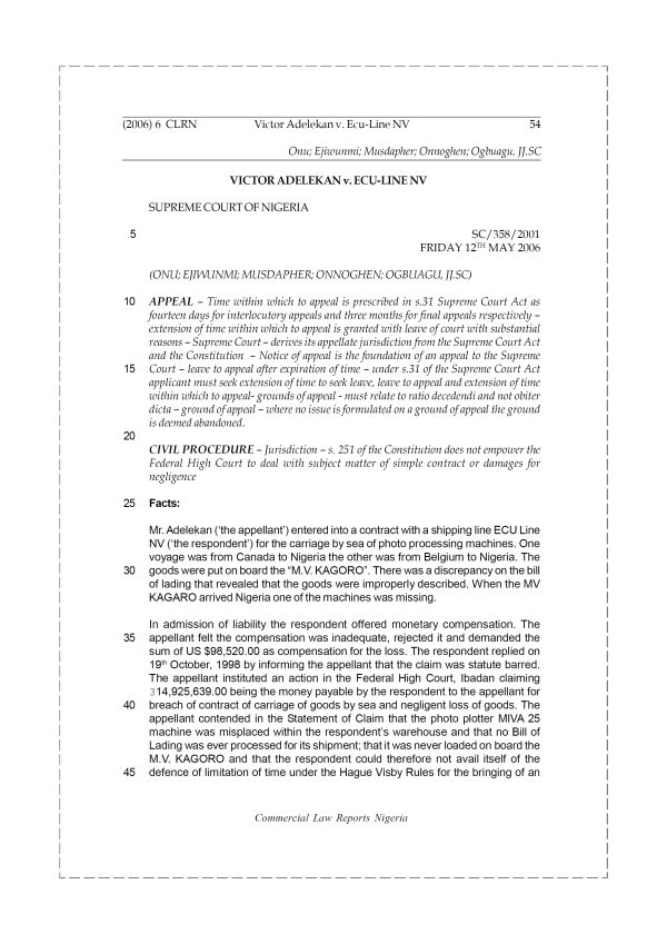 Victor Adelekan v. Ecu-Line NV