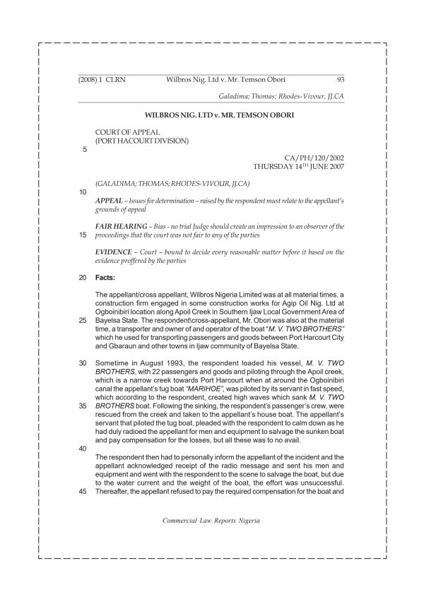 Wilbros Nig. Ltd v. Mr. Temson Obori