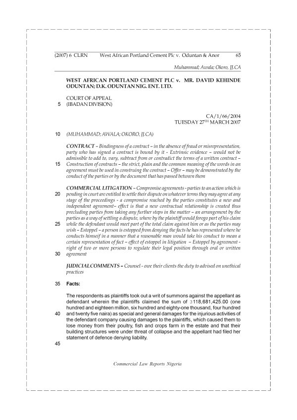West African Portland Cement Plc v.  Oduntan & Anor