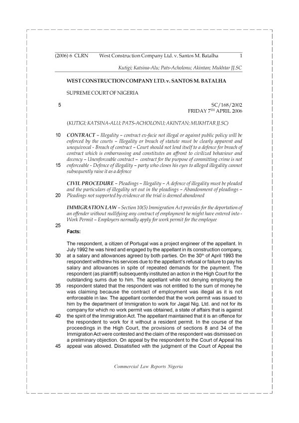 West Construction Company Ltd. v. Santos M. Batalha