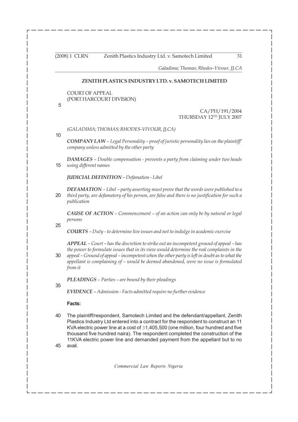 Zenith Plastics Industry Ltd. v. Samotech Limited